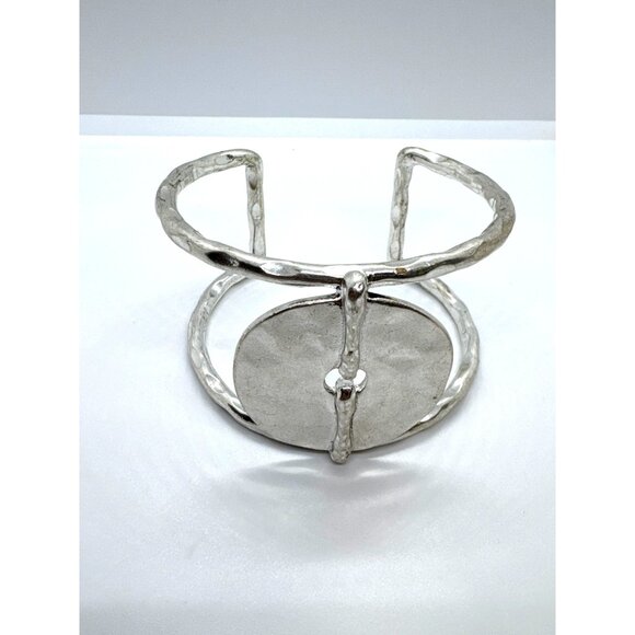 Chico's Silver Tone Hammered Oval Dic Cuff Bracelet Artisan Textured Boho Chic - Picture 4 of 9